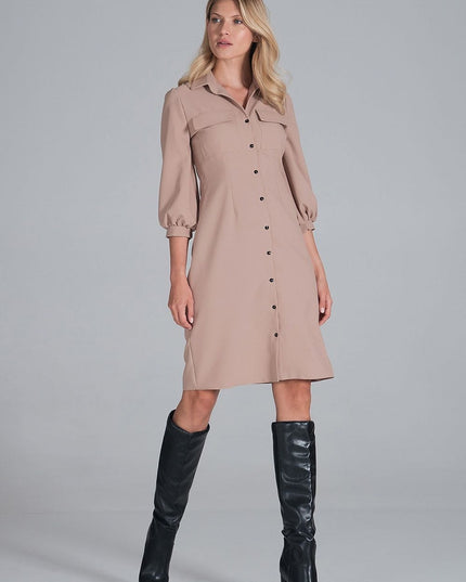 Robe chemise midi beige