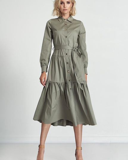 Robe boutonnée en coton avec volants