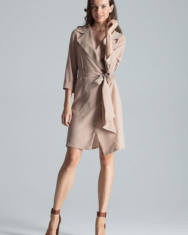 Robe chemise beige nouée