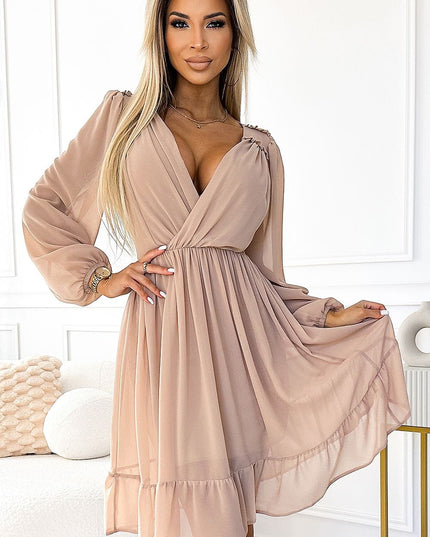 Robe midi en mousseline beige