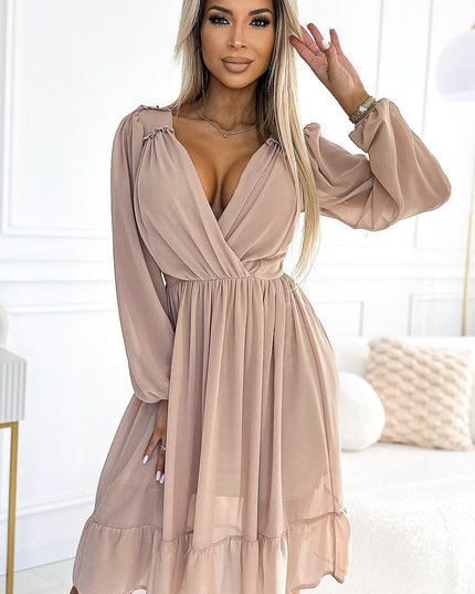 Robe midi en mousseline beige