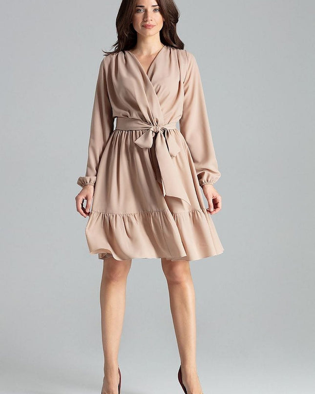 Robe midi beige manches longues