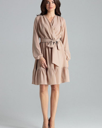 Robe midi beige manches longues