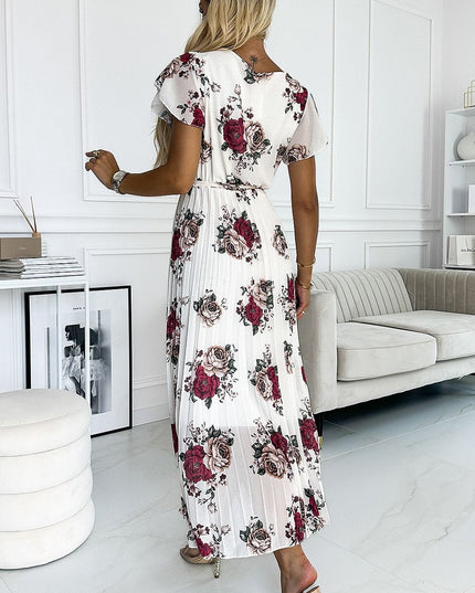 Robe midi plissée floral blanc