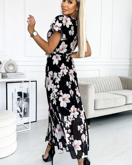 Robe midi plissée floral blanc