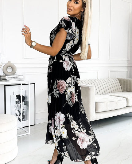 Robe midi plissée floral blanc