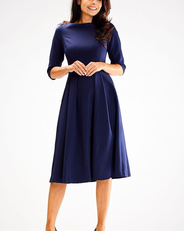 Robe évasée manches 3/4 bleu