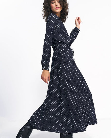 Robe longue à pois bleue