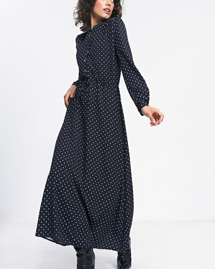 Robe longue à pois bleue