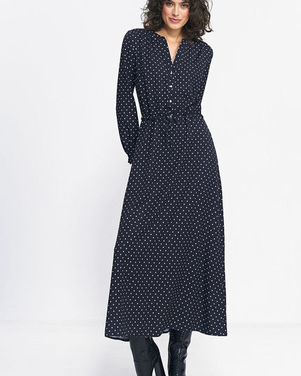 Robe longue à pois bleue