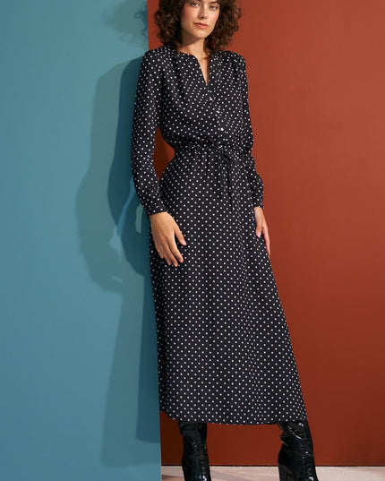 Robe longue à pois bleue
