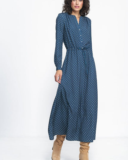 Robe longue à pois bleue