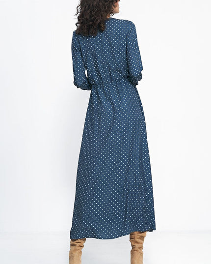 Robe longue à pois bleue
