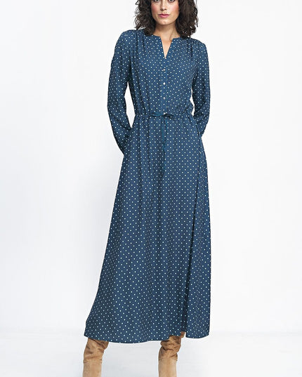 Robe longue à pois bleue