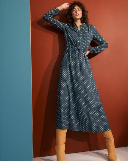 Robe longue à pois bleue