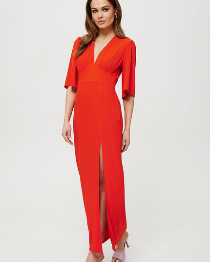 Robe maxi bleue avec encolure v