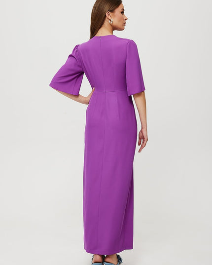 Robe maxi bleue avec encolure v