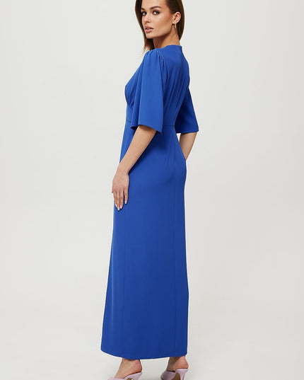 Robe maxi bleue avec encolure v