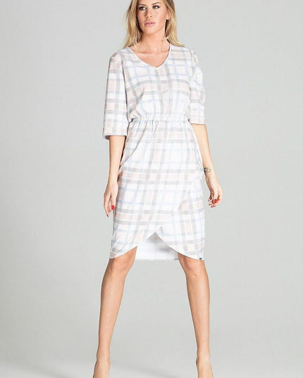 Robe midi bleue à manches 3/4