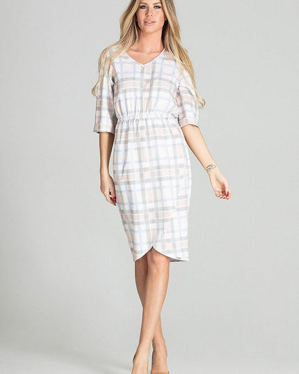 Robe midi bleue à manches 3/4