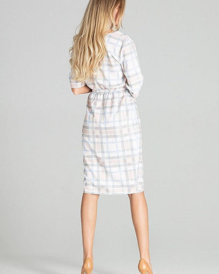 Robe midi bleue à manches 3/4