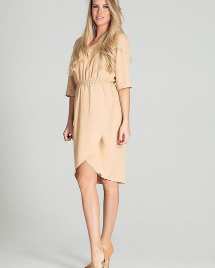 Robe midi bleue à manches 3/4