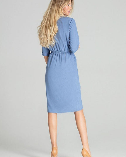 Robe midi bleue à manches 3/4