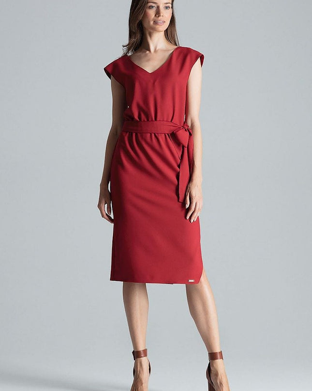 Robe midi bordeaux col v