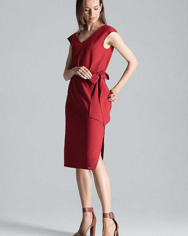 Robe midi bordeaux col v