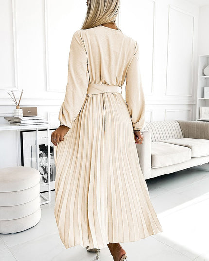 Robe midi plissée beige