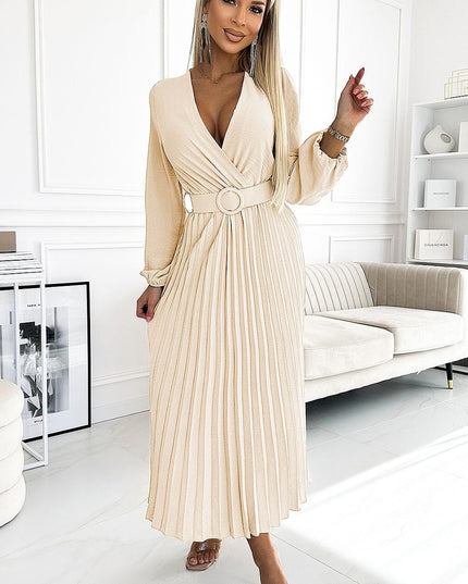 Robe midi plissée beige