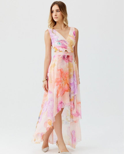 Robe longue florale asymétrique