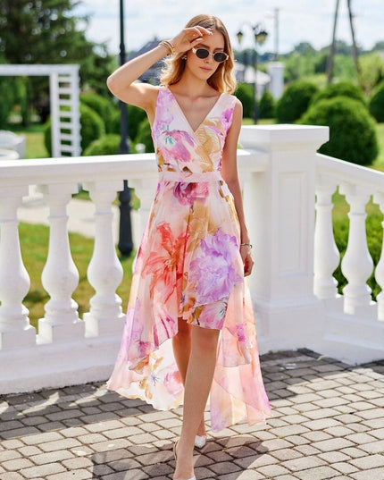 Robe longue florale asymétrique