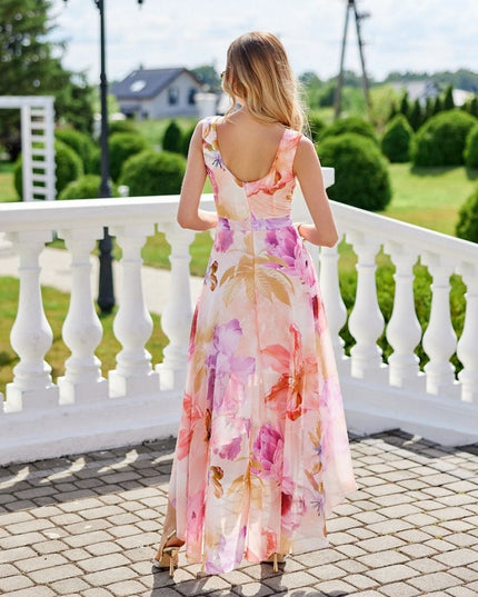 Robe longue florale asymétrique