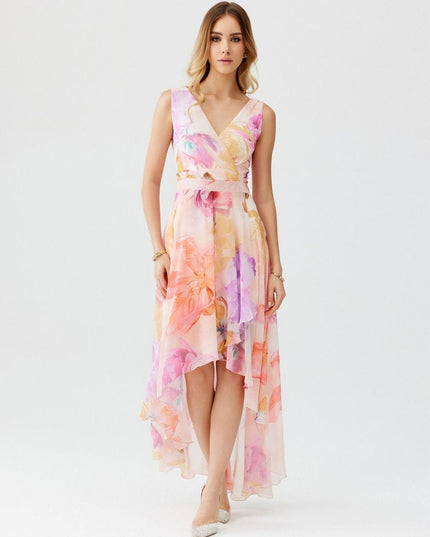 Robe longue florale asymétrique