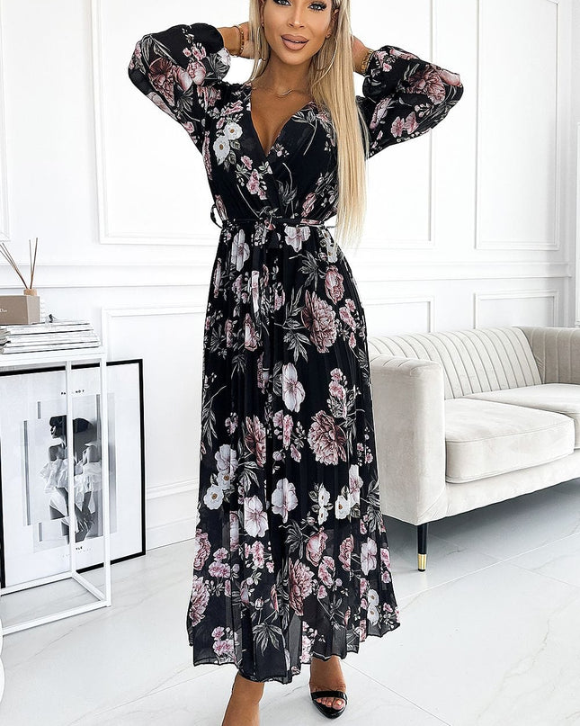 Robe midi plissée fleurs