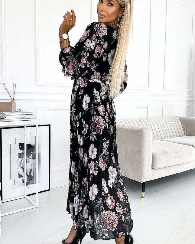 Robe midi plissée fleurs