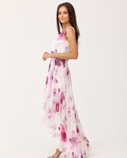 Robe longue florale asymétrique
