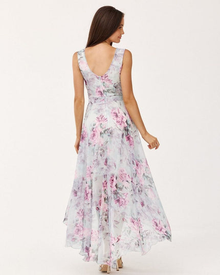 Robe longue florale asymétrique