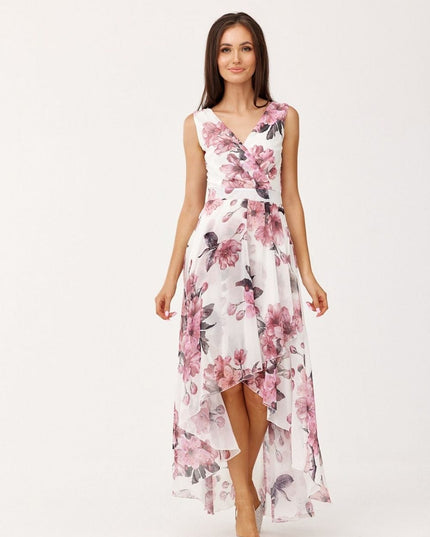 Robe longue florale asymétrique