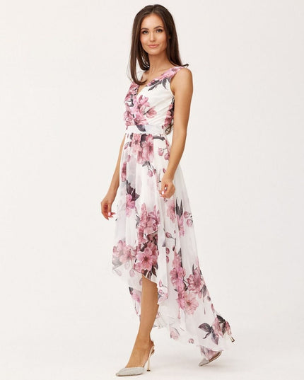 Robe longue florale asymétrique