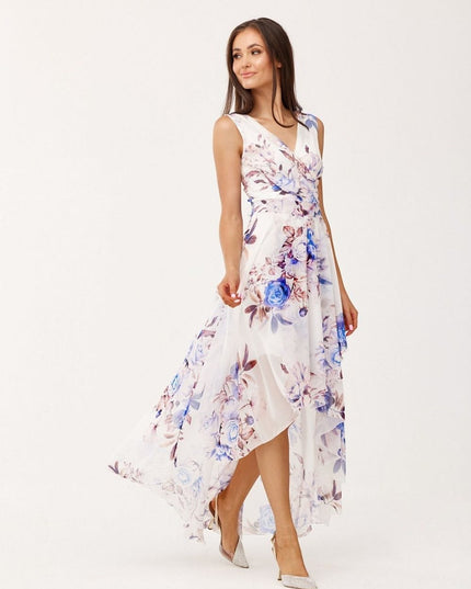 Robe longue florale asymétrique