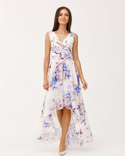 Robe longue florale asymétrique
