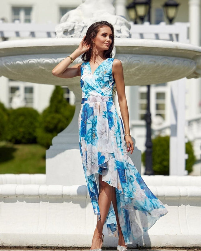 Robe longue florale asymétrique