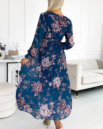 Robe longue plissée florale