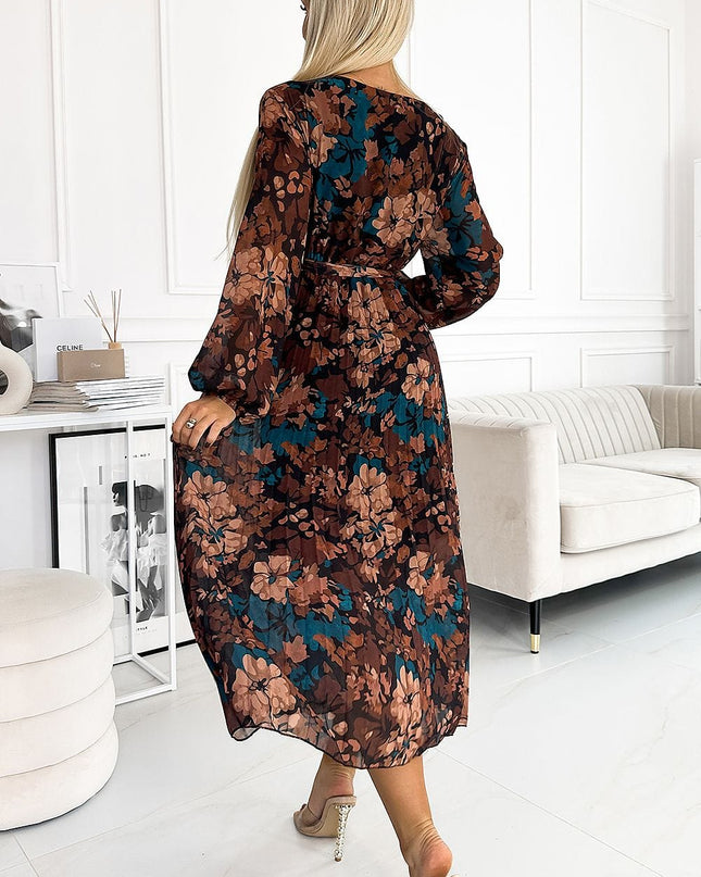 Robe longue plissée florale
