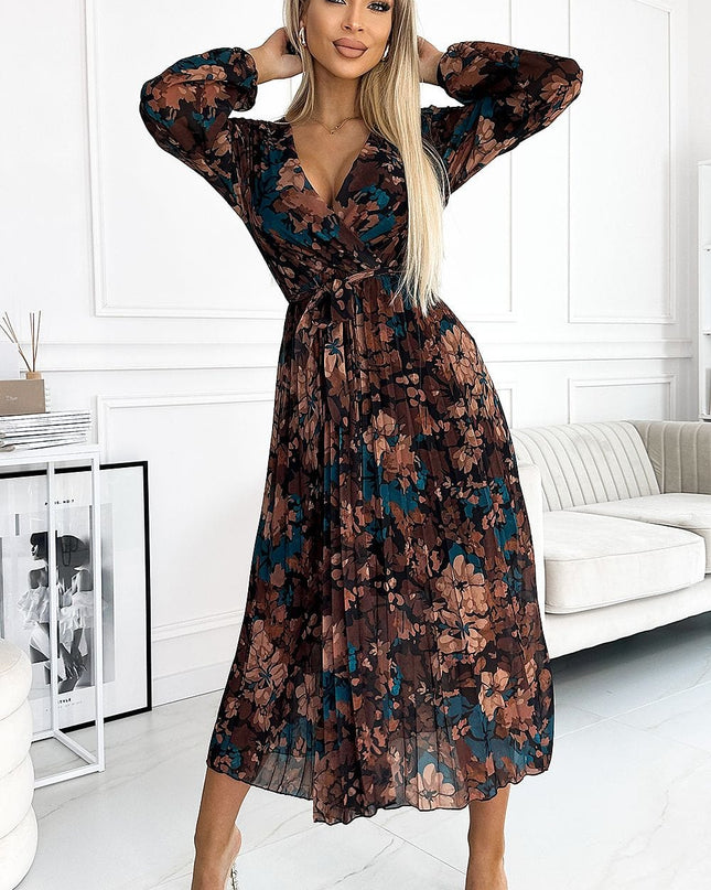 Robe longue plissée florale