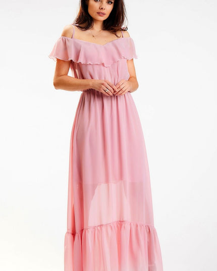 Robe longue à volant fluide