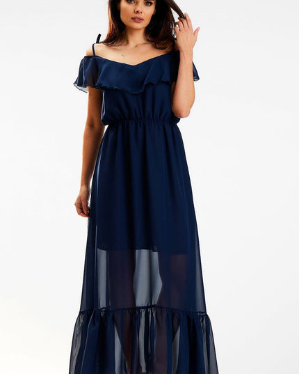 Robe longue à volant fluide