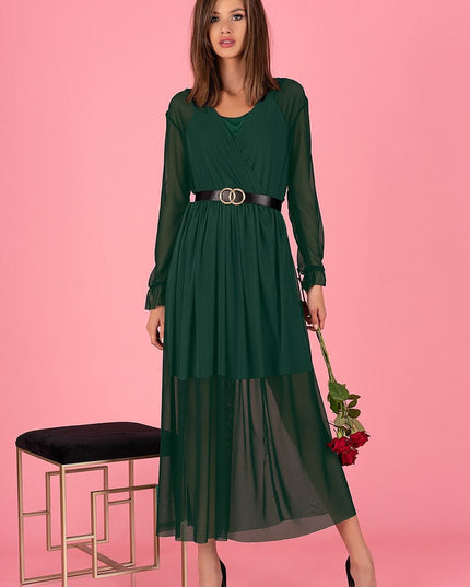 Robe longue en mousseline verte